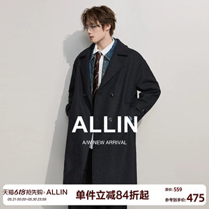 
ALLIN Lapel Woolen Coat Men's Mid-Length Winter Warmth Thick Sheep Wool Couple Coat