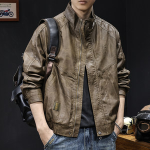 
High-end motorcycle leather jacket men's spring and autumn 2026 new men's short clothes large size American fashion brand spring