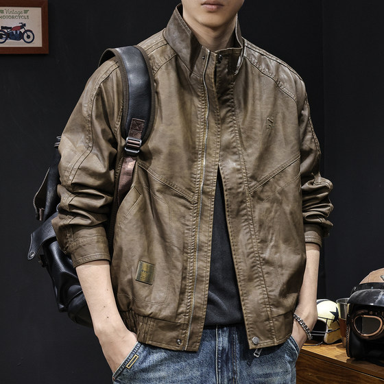 
High-end motorcycle leather jacket men's spring and autumn 2026 new men's short clothes large size American fashion brand spring