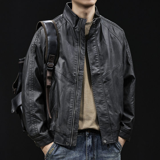 
High-end motorcycle leather jacket men's spring and autumn 2026 new men's short clothes large size American fashion brand spring