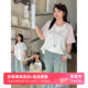 Large size women's dopamine round neck short-sleeved T-shirt 2025 summer new contrasting ragdoll sleeve tops make you look slim and fashionable