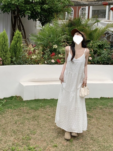 Белая весенняя длинная юбка, летнее платье, большой размер, французский стиль, V-образный вырез, по фигуре