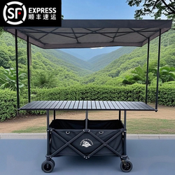 Camping Cart with Adjustable Table, Foldable Night Market Snack Cart, Hand-Pulled Cart, Large Capacity Street Stall Cart, Extra Large Size