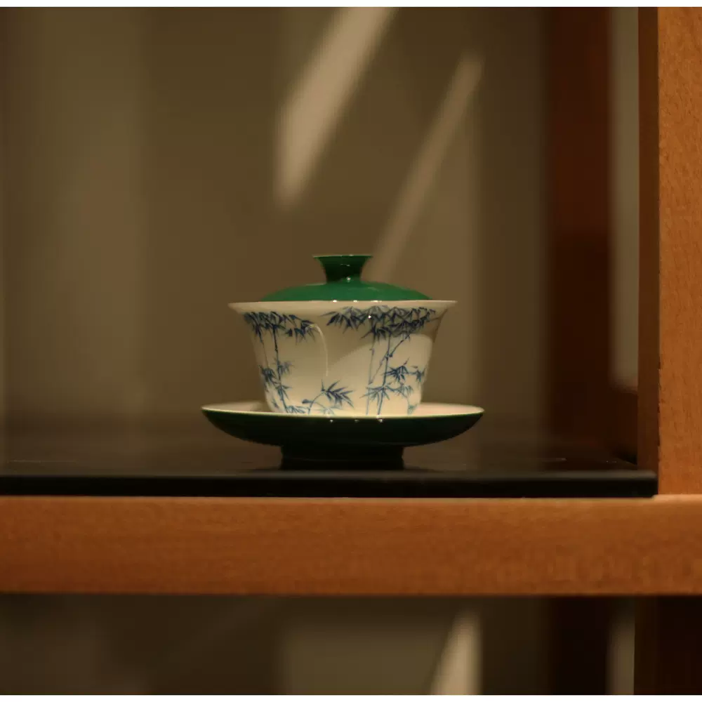 宋青书院《湖田窑》青瓷盖碗景德镇影青三才盖碗茶碗三件套