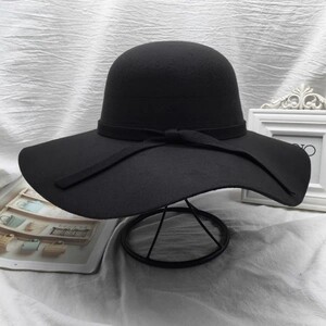 
Black retro big brimmed hat woolen hat women autumn and winter trendy casual versatile dome Korean style top hat female British