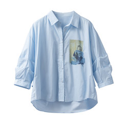 2026 Spring/Summer Printed Shirt, Short-Sleeved Polo Collar Button-Down Base Shirt, Loose Fit, Tummy-Covering, Asymmetrical Top for Women