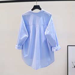 Brand Discount Women's Pure Cotton Shirt, New Spring and Autumn Korean Style Loose Casual Solid Color Long-Sleeved Shirt Top