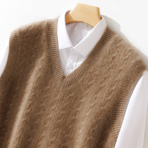 
100% pure wool vest vest men's V-neck thickened business casual sleeveless sweater knitted fleece sweater winter