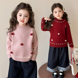 
Girls sweater 2025 winter new style baby girl thickened baby winter women's sweater red children's inner wear