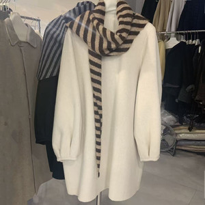 
Striped large scarf double-sided woolen coat skirt for women 2025 autumn and winter new style loose back-breasted woolen mid-length skirt