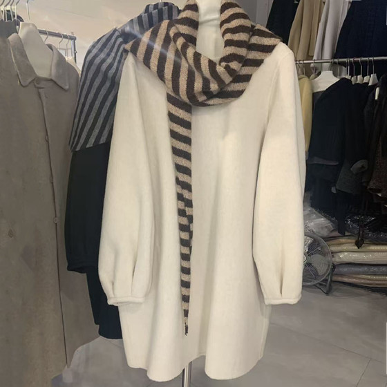 
Striped large scarf double-sided woolen coat skirt for women 2025 autumn and winter new style loose back-breasted woolen mid-length skirt