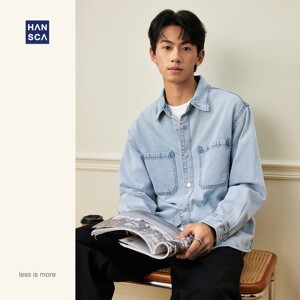 
hansca retro glazed blue lyocell washed denim shirt men's long-sleeved 2026 new spring top jacket
