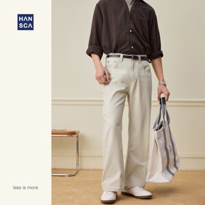 
hansca American retro washed whiskering jeans for men 2026 spring high ounce straight loose casual trousers