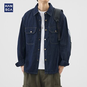 
hansca retro bright line original color denim shirt men 2025 autumn new loose and handsome shirt jacket men