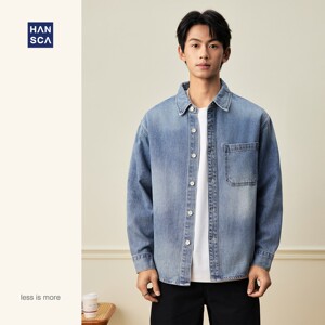 
hansca textured washed denim shirt men's 2026 spring American fashion brand youth lapel shirt jacket
