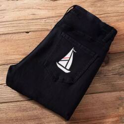 Children's Clothing 2025 Summer Trendy Sailboat Jeans for Boys, Slim Fit, Stylish, Stretchy Skinny Pants for Boys