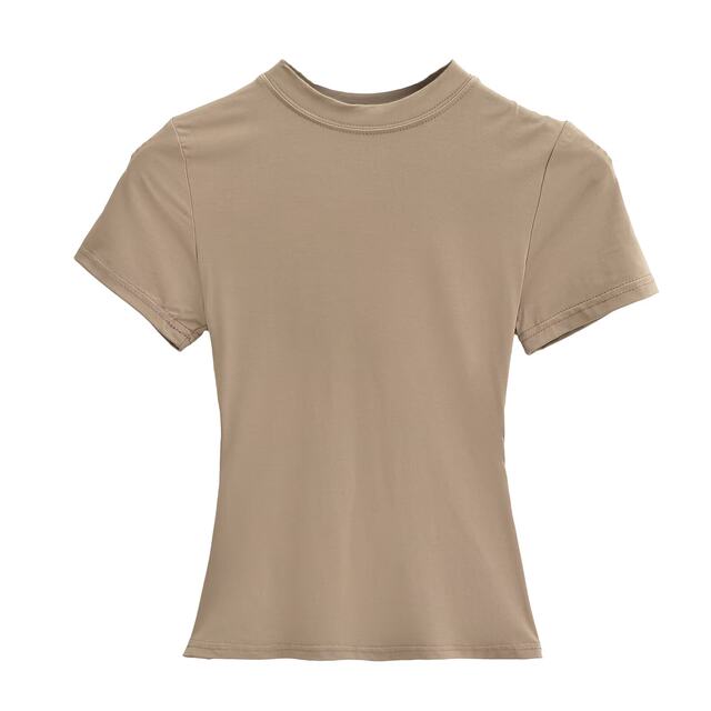 Little Ru hot girl Kardashian's round neck short-sleeved T-shirt in summer slim tight stretch short base top