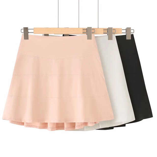 Little Ru European and American style hot girl sports skirt for women in spring and autumn solid color versatile anti-exposure high waist A-line pleated skirt