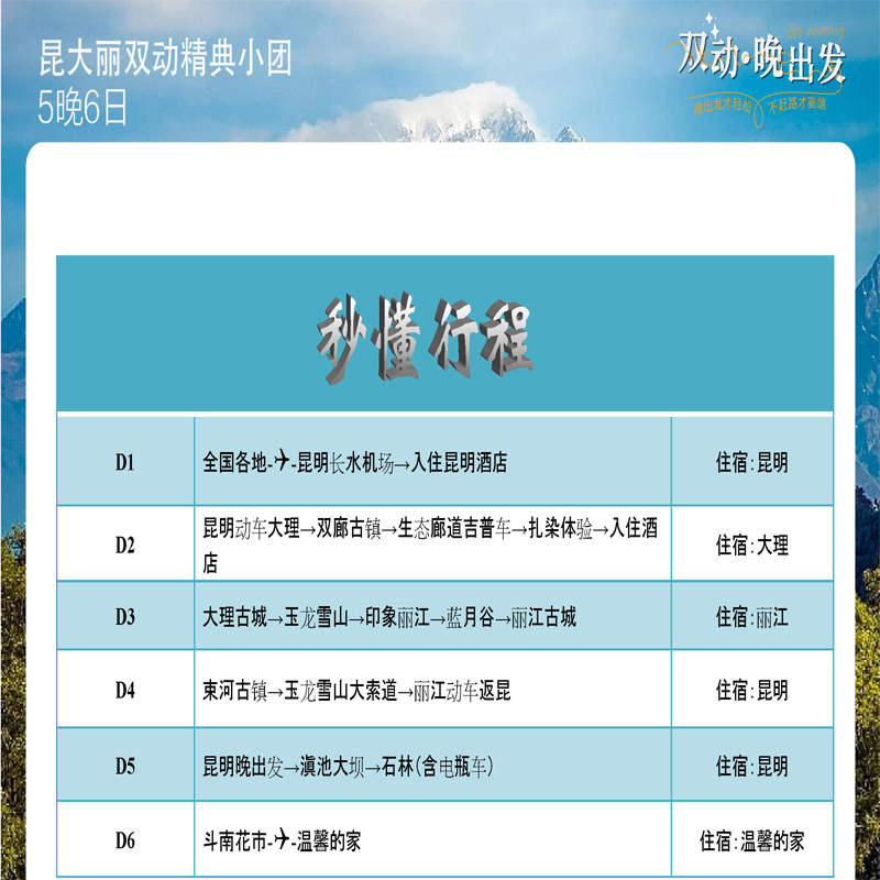 进店就赔 高端12人纯玩小团 云南旅游 昆明大理丽江6天海景酒店