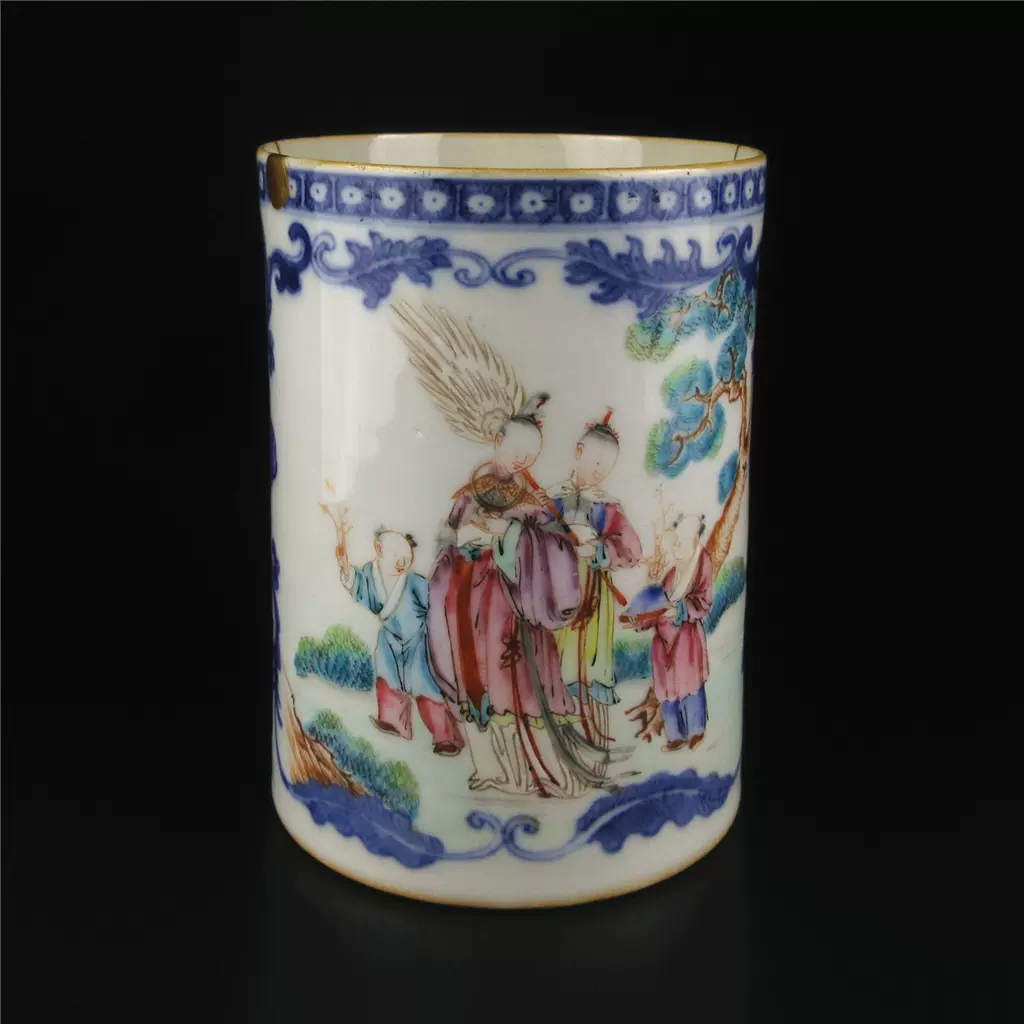 清代康熙五彩青花矾红茶杯茶碗回流保真古董老瓷器摆件牡丹花鸟