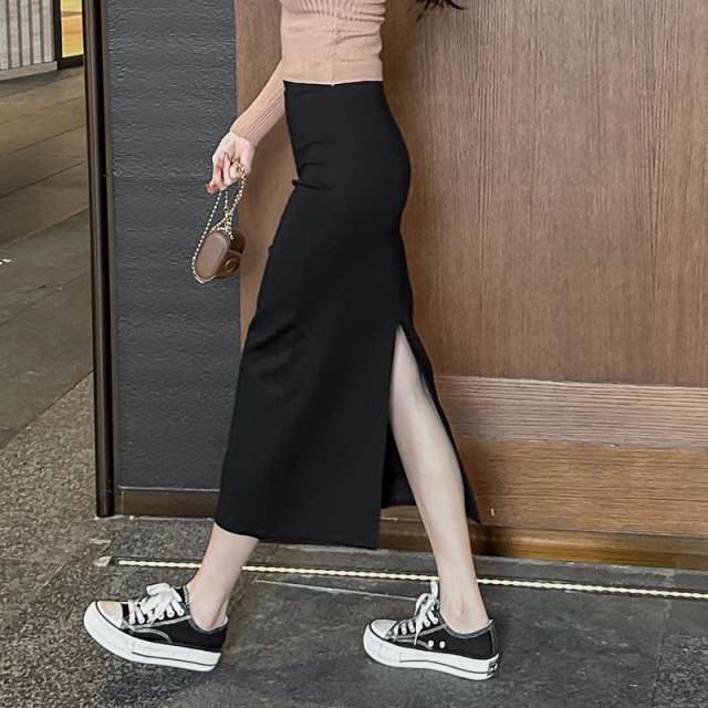 One-step skirt for women's hip skirt Spring and Autumn 2025 new rear slit skirt versatile high-waisted slim mid-length skirt
