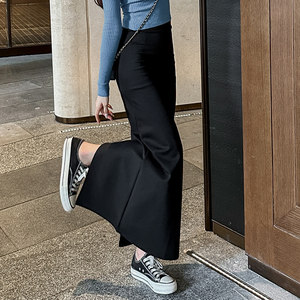 
Spring and Autumn Skirt for women black straight half-length long skirt slit 2025 new high-waisted slim fit with a suit small black skirt