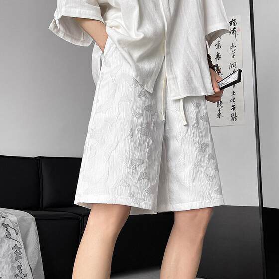 
Butterfly dark pattern large size ice silk new Chinese style Chinese style three-quarter pants summer loose sports casual versatile shorts for men