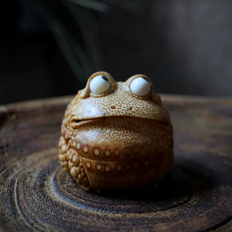 唐物竹根青蛙置物