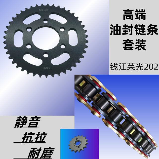 Suitable for Qianjiang Kaiwei Rongguang 202 retro Prince QJ200-2H chain plate chain set chain three-piece oil seal chain