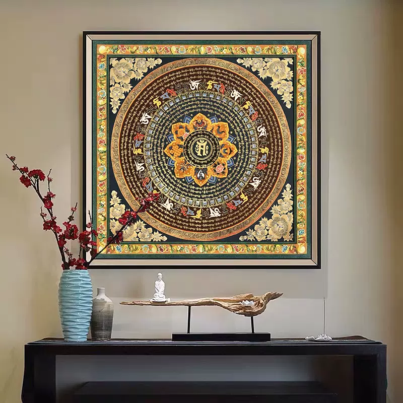 時輪壇城　手描き描金　唐卡　黒金色絵画　仏教　お寺　美術品 骨董品　縁起物　菩薩 Amazon.co.jp: 時輪壇城 手描き描金 唐卡 黒金色絵画 仏教 お寺