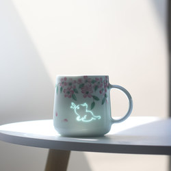 Zimu Sakura Cat Mug Jingdezhen Linglong Ceramic Mug Simple and Beautiful Water Cup Nice Gift