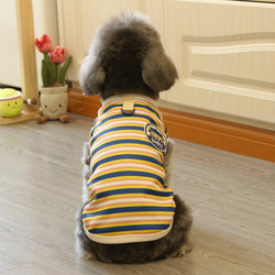 Dog Clothes for Spring and Summer, Dual-Color Striped Teddy Dog Vest, Pure Cotton Cat Pet Clothes, Thin Style