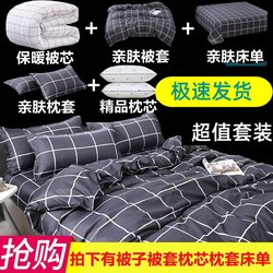 Four-Season Quilt Set with Duvet Cover, Student Dormitory Three- or Four-Piece Set, Single or Double, Spring and Autumn Thickened Winter Cotton Bedding