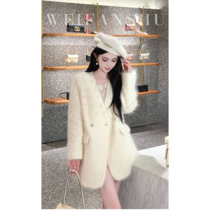 
Fanshu light luxury Mu Xue Fengying 2025 new autumn and winter temperament mid-length wool brushed jacket versatile