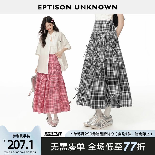 
EPTISON skirt for women 2025 summer new loose sweet bow girl style a line retro plaid skirt