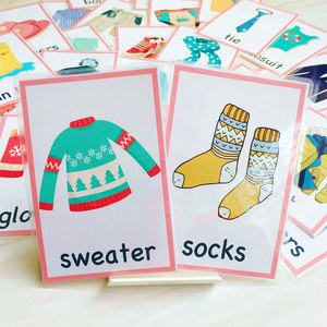 
25 English flash cards for children, clothing word cards, baby early education cognitive fun learning board game