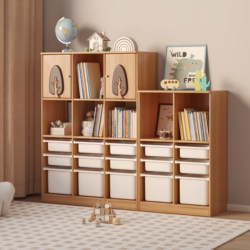 Toy Storage Cabinet, Living Room Wall-Mounted Floor-Standing Integrated Solid Wood Drawer Storage Low Bookshelf Modular Free Combination Cabinet