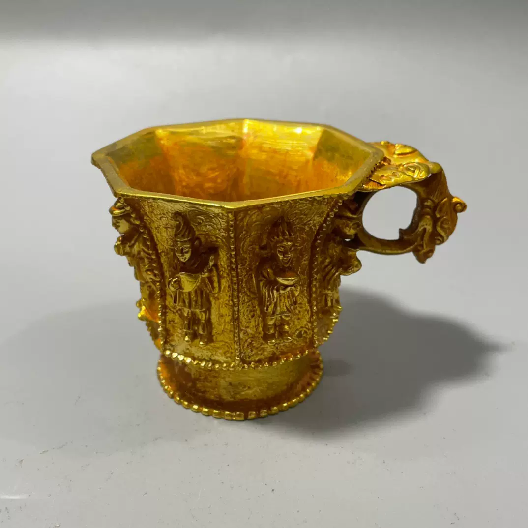 古玩收藏铜镀金杯子八仙鎏金酒杯茶杯家居装饰品摆件