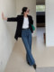 JWUNIQUE retro dark blue jeans for women in spring 2025 new high waist straight slimming wide-leg trousers
