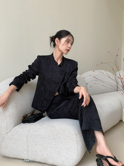 JWUNIQUE apricot new Chinese two-piece suit for women's spring 2025 new Chinese style top high waist skirt