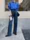 JWUNIQUE retro dark blue jeans for women in spring 2025 new high waist straight slimming wide-leg trousers