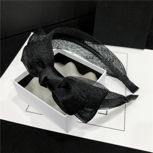 Korean mesh double-layer bow headband anti-slip with toothed wide-edge pressure hairband for women simple temperament versatile hair card