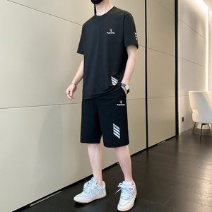 
Woodpecker Ice Silk T-shirt Sports Set Men's Summer Running Short Sleeve Shorts Quick Dry Casual Set with Handsome