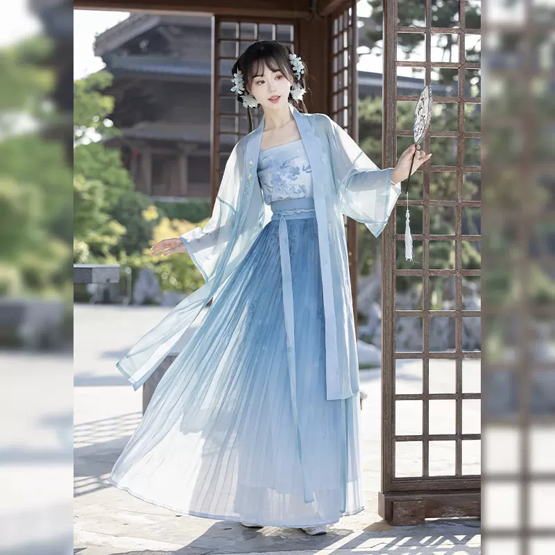 唐制漢服女唐褙子圓領衫齊腰褶裙中國風仙氣日常小個子2025春夏新
