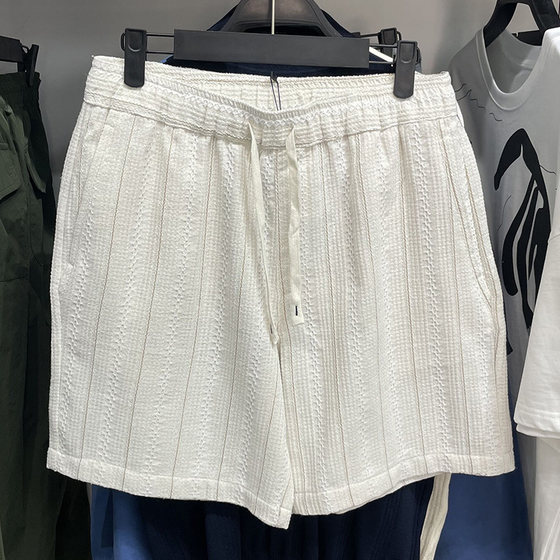 
2025 summer new product men's striped texture slim straight casual elastic lace-up casual shorts 4140152