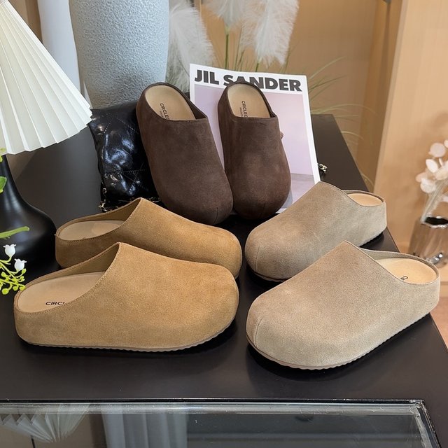 Inner heightened Birkenstock shoes semi-travel genuine leather thick sole 2025 autumn and winter new small potato lazy Birkenstock drag women's bag head drag