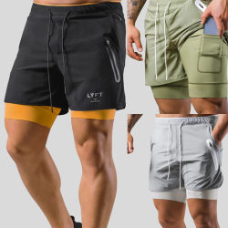 Fitness stretchy quick-drying double layer shorts