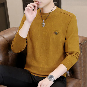 Yellow sweater for men's autumn and winter slim fit pullover, long sleeved knitted base sweater, casual inner layer sweater, men's sweater