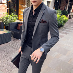 Korean Style High-End Suit Set, Stylish and Trendy Men's Wedding Groomsmen Attire, Host Slim-Fit Suit Two-Piece Set