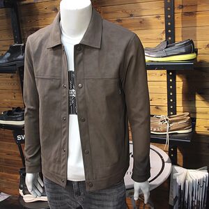 
Autumn clothing men's frosted leather jacket fashionable splicing design Japanese slim casual youth leather jacket